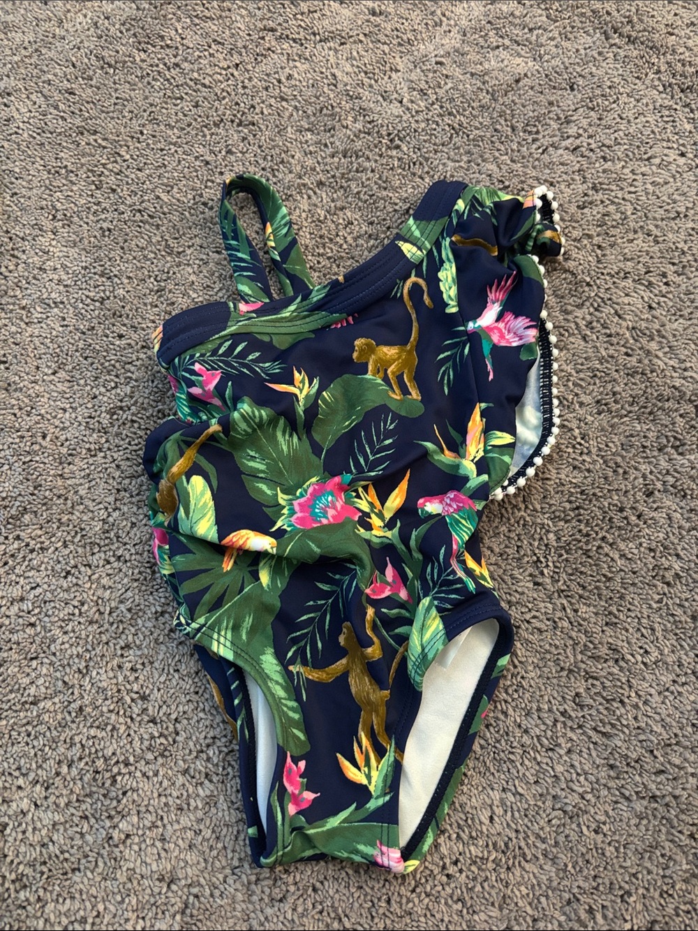 Girls' Navy Tropical One-Piece Swimsuit